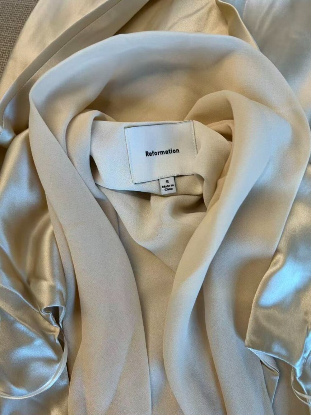 Reformation Satin Mini Dress in Champagne Cream - Picture 8 of 9